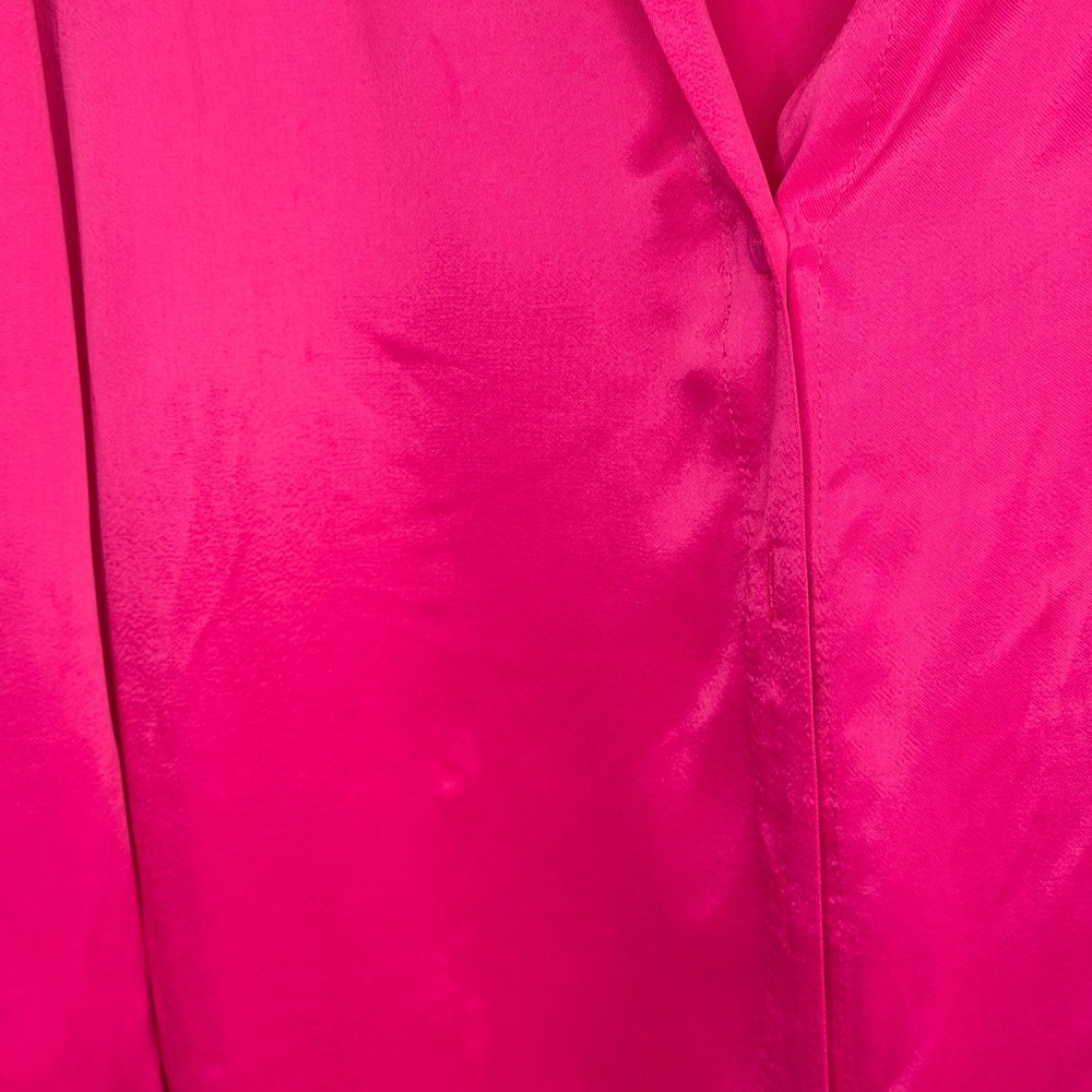 CIEBON Women Hot Pink 100% Viscose Satin Button Down Blouse Long Sleeve Size L - Picture 5 of 5